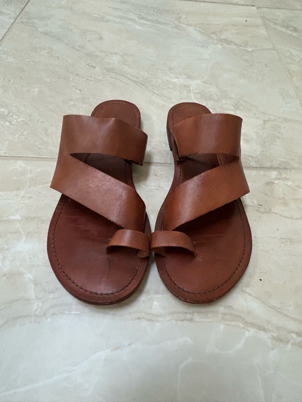 Free People Brown Leather Slip-On Sandals
